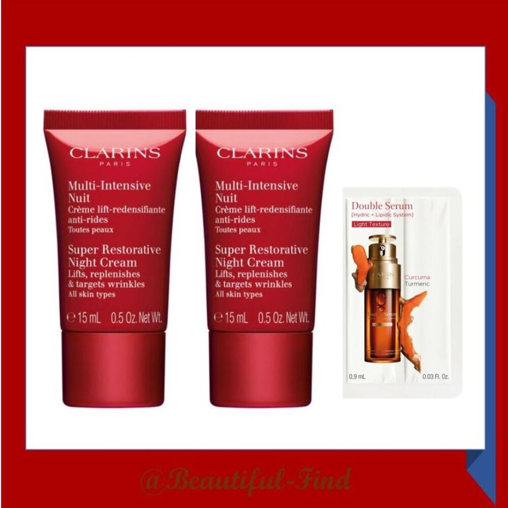 2 X Clarins Super Restorative Night Cream 0.5oz/15ml Total 30ml DS Sample New